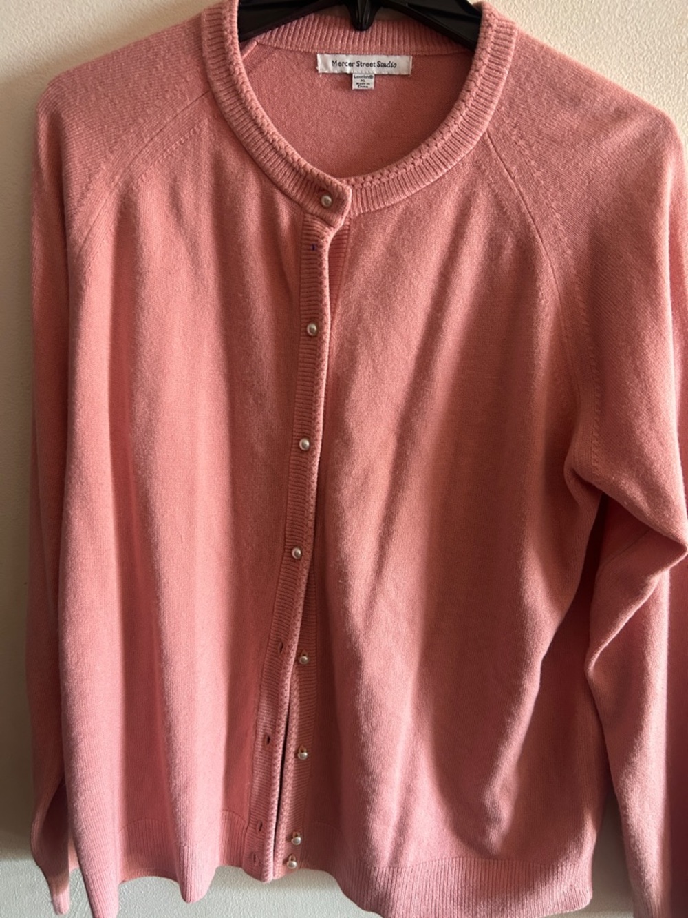Mercer Street Studio Rose Pink Pearl-Button Cashmere-Blend Cardigan